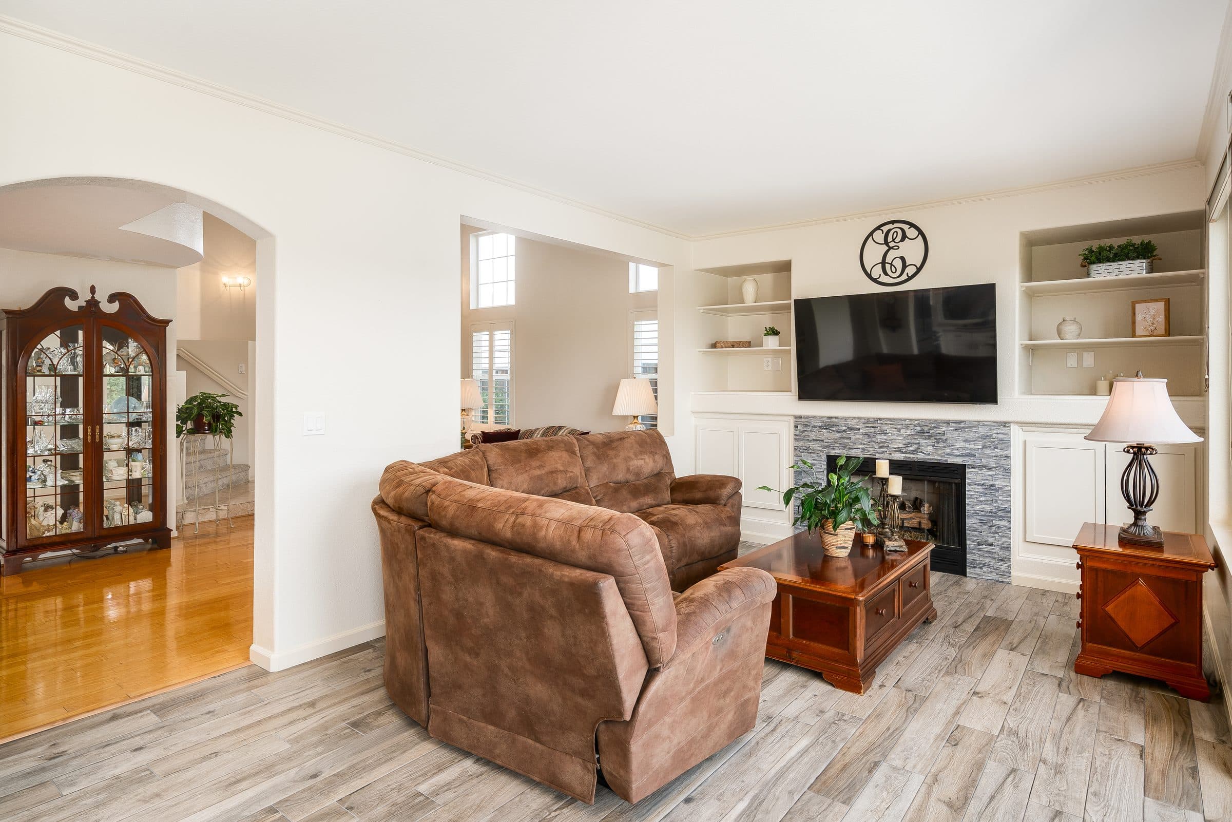 1049 Feather Circle. The family room and its fireplace.