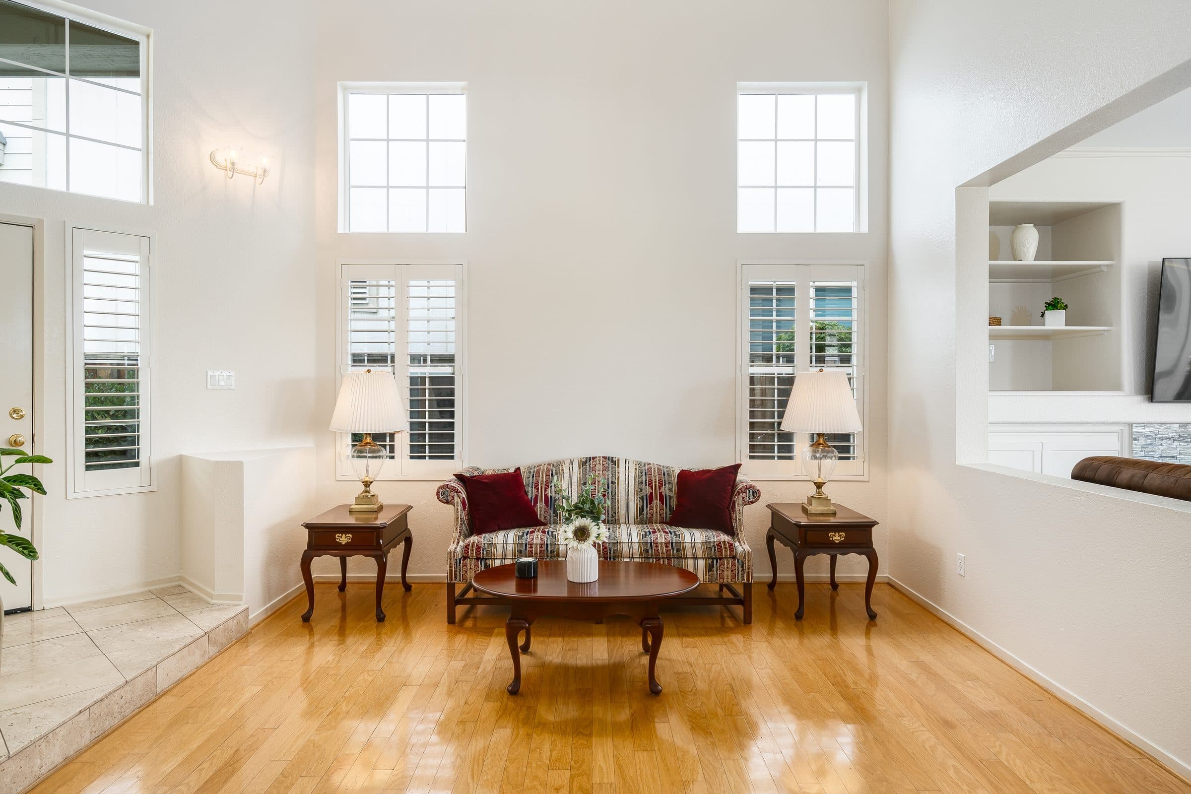 The living room as it is today, with its current furnishings.